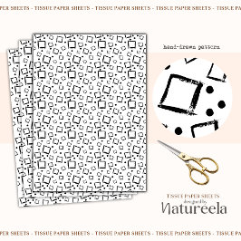 Black White Abstract Squares Collage Tissue Paper Seidenpapier