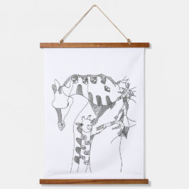 Black & white abstract stick  tapestries wandteppich mit holzrahmen