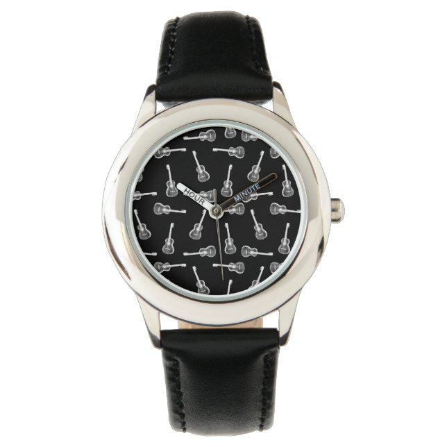 Black & White Akustik Gitarren Design Musik Thema Armbanduhr (Vorderseite)