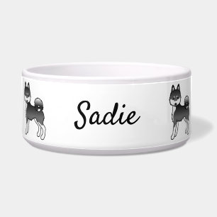 Black & White Alaskan Klee Kai Dog & Individuelle  Napf