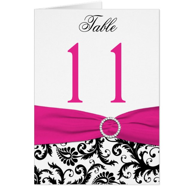 Black, White, and Fuchsia Damask Table Number Card (Vorne)