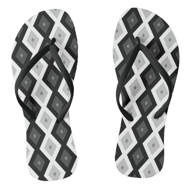 Black, white and grey diamond pattern flip flops (Fußbett)