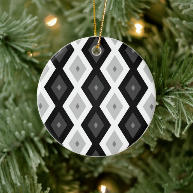 Black, white and grey diamond pattern keramik ornament (Baum)
