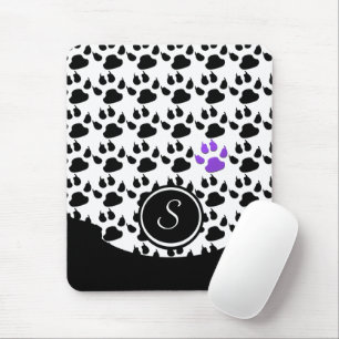 Black, White and Purple Paw Print Mousepad