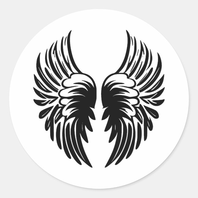 Black & White Angel Wings Artwork Runder Aufkleber (Vorderseite)