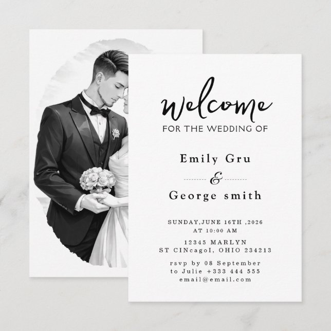 Black & White Anime Wedding Invitation Save The Date (Vorne/Hinten)