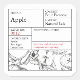 Black & White Apothecary Apple label Quadratischer Aufkleber