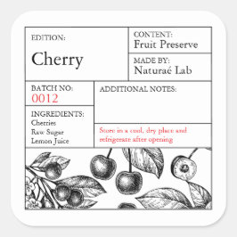 Black & White Apothecary Cherry label Quadratischer Aufkleber