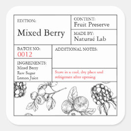 Black & White Apothecary Mixed Berry Label Quadratischer Aufkleber