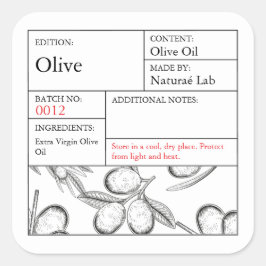Black & White Apothecary Olive label Quadratischer Aufkleber