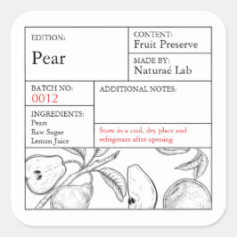 Black & White Apothecary Pear label Quadratischer Aufkleber