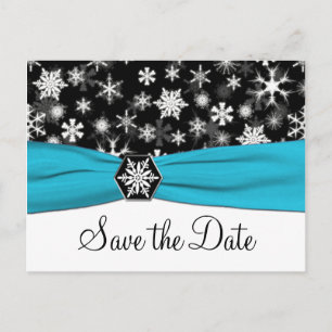 Black, White, Aqua Snowflakes Enregistrer la carte