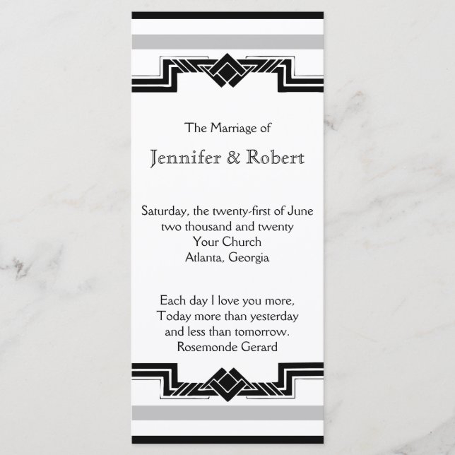 Black White Argent Art Déco Programme de mariage c (Devant)