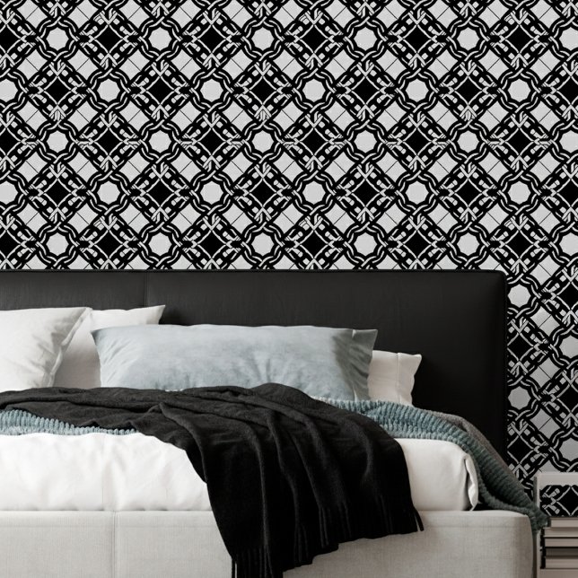 Black White Art Deco Interlaced Pattern Tapete (Von Creator hochgeladen)