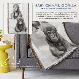 Black & White Baby Chimp & Gorilla Throw Blanket Decke