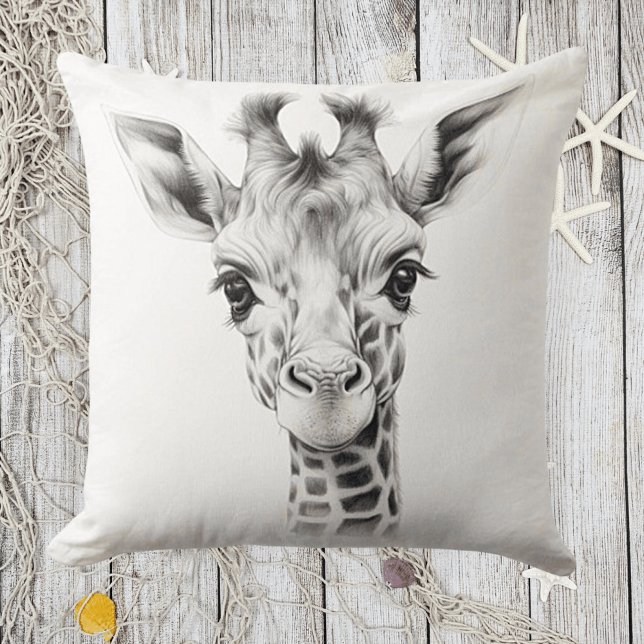 Black & White Baby Giraffe Square Throw Kissen (Von Creator hochgeladen)