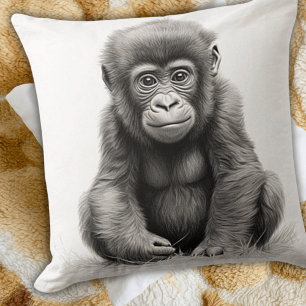 Black & White Baby Gorilla Square Kissen
