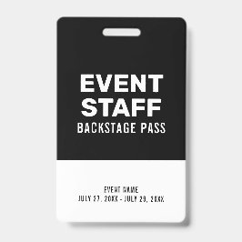 Black & White Backpass Event-Mitarbeiter Schwarze Ausweis