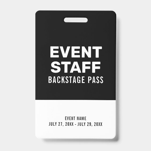 Black & White Backpass Event-Mitarbeiter Schwarze  Ausweis (Front)
