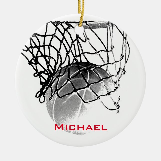 Black & White Basketball Add Your Name Keramik Ornament (Vorne)