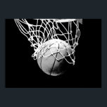 Black White Basketball Ball & Net Print Poster<br><div class="desc">I Love This Game. Popular Sports - Black & White Basketball Game Ball Image.</div>