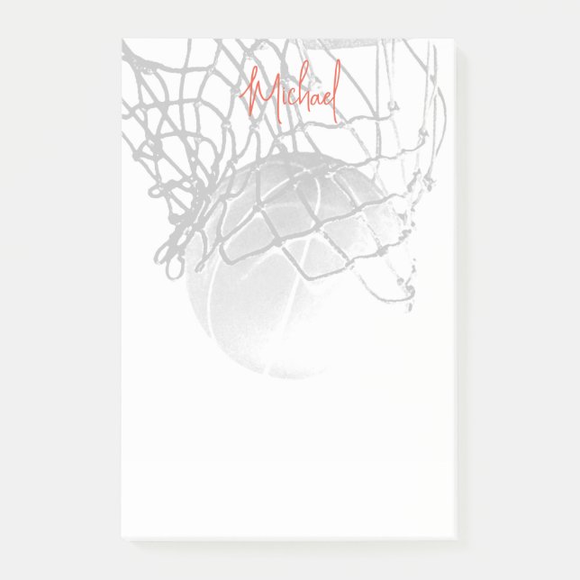 Black & White Basketball Ball & Net Your Name Post-it Klebezettel (Vorderseite)