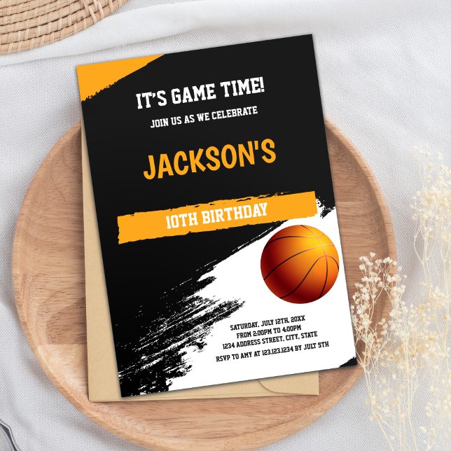 Black & White Basketball Einladung zum Geburtstag (Black White Basketball Invitations)