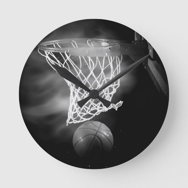Black & White Basketball Runde Wanduhr (Vorderseite)