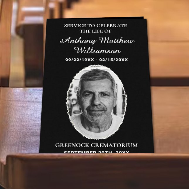 Black & White Bi-fold Custom Foto Funeral Program Flyer (Von Creator hochgeladen)