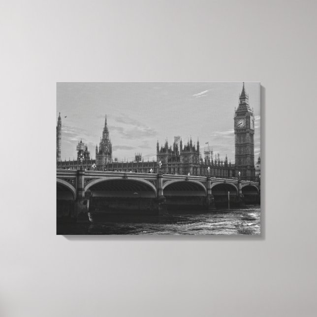 Black & White Big Ben Tower Palace in Westminster Leinwanddruck (Vorderseite)