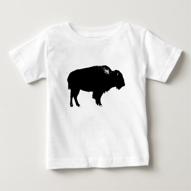 Black & White Bison Buffalo Silhouette Pop Baby T-shirt (Vorderseite)