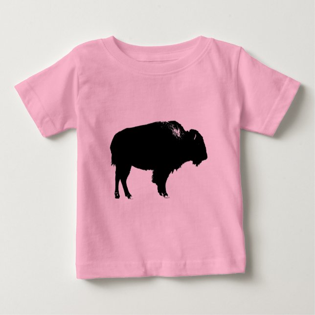 Black & White Bison Buffalo Silhouette Pop Baby T-shirt (Vorderseite)