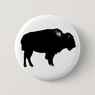Black & White Bison Buffalo Silhouette Pop Button