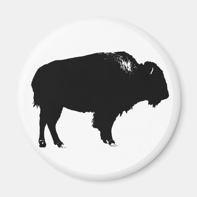 Black & White Bison Buffalo Silhouette Pop Magnet (Vorne)