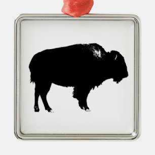 Black & White Bison Buffalo Silhouette Pop Ornament Aus Metall