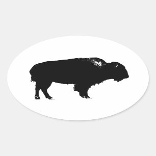 Black & White Bison Buffalo Silhouette Pop Ovaler Aufkleber