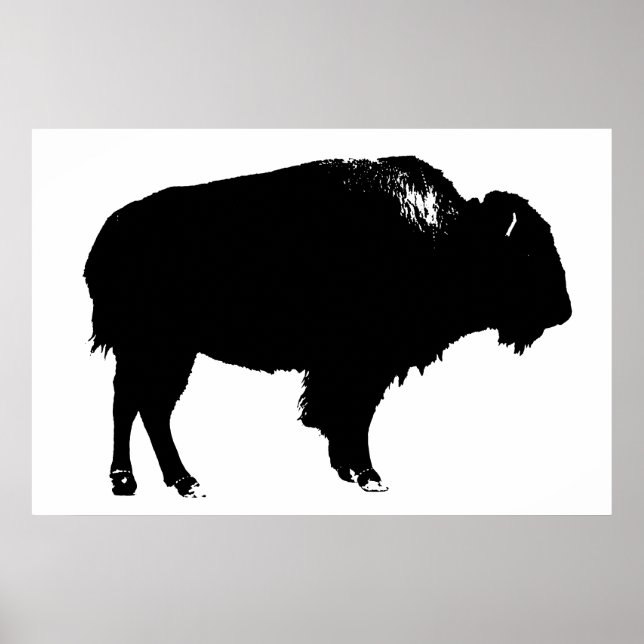 Black & White Bison Buffalo Silhouette Pop Poster (Vorne)
