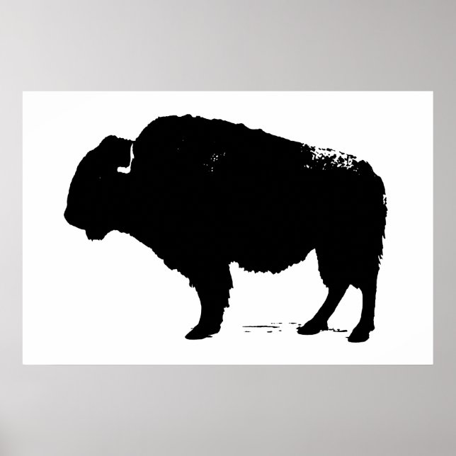 Black & White Bison Buffalo Silhouette Pop Poster (Vorne)