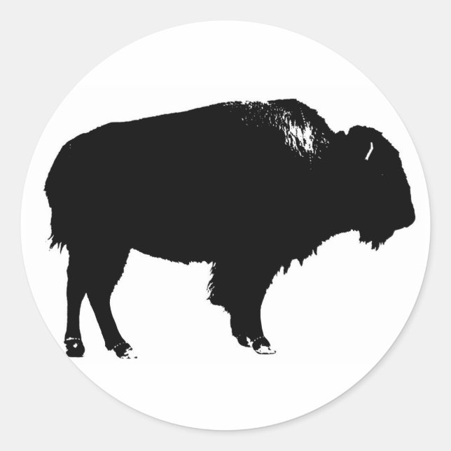 Black & White Bison Buffalo Silhouette Pop Runder Aufkleber (Vorderseite)