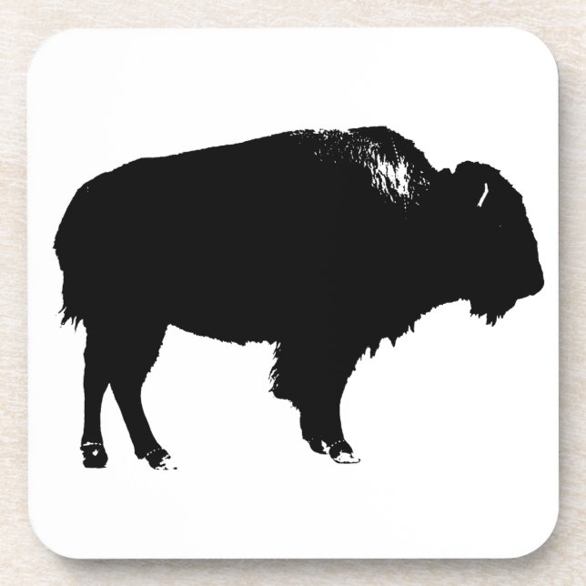 Black & White Bison Buffalo Silhouette Pop Untersetzer (Vorderseite)