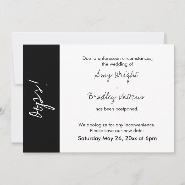 Black White Block Oops ! Carte Mariage reportée (Devant)