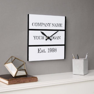 Black & White Block Style Company Name Quadratische Wanduhr