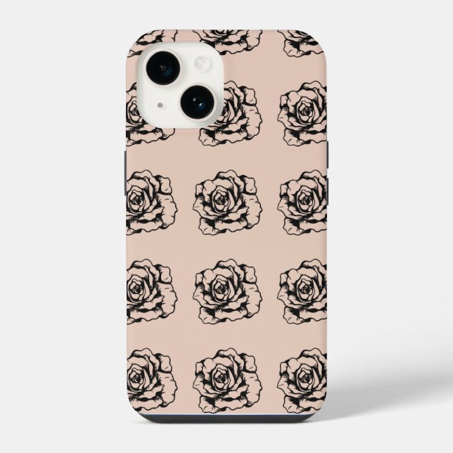 Black&White Blume Floral Phone Case für iPhone iPhone 14 Hülle (Rückseite)