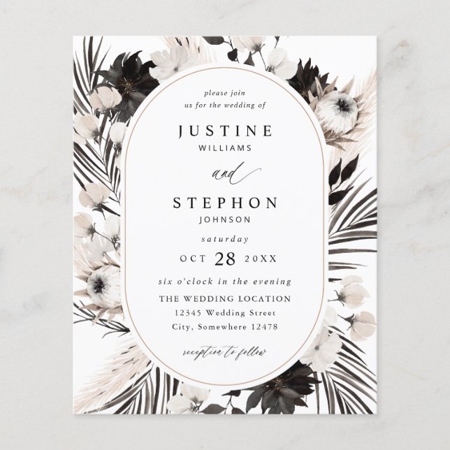 Black & White Boho Tropical Wedding Flyer (Vorne)