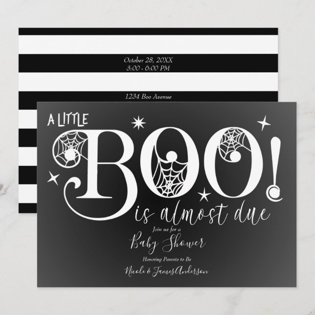 Black & White BOO Elegante Babydusche Einladung (Vorne/Hinten)