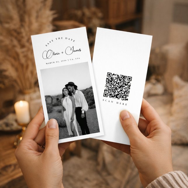Black & White Bookmark Modern QR Code Photo Save The Date (Von Creator hochgeladen)