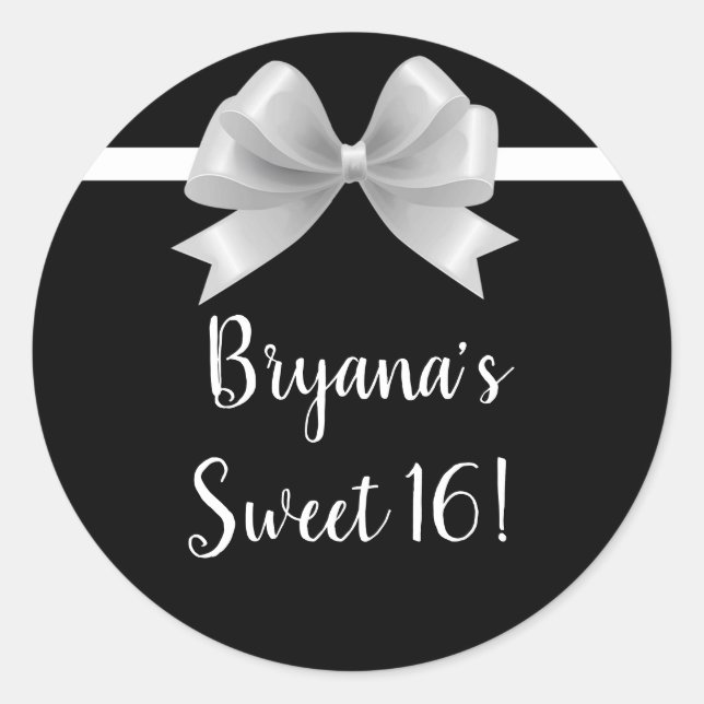 Black & White Bow Klasse Elegant Glam Gefallen Runder Aufkleber (Vorderseite)