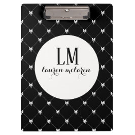 Black & White Bow Monogram Klemmbrett