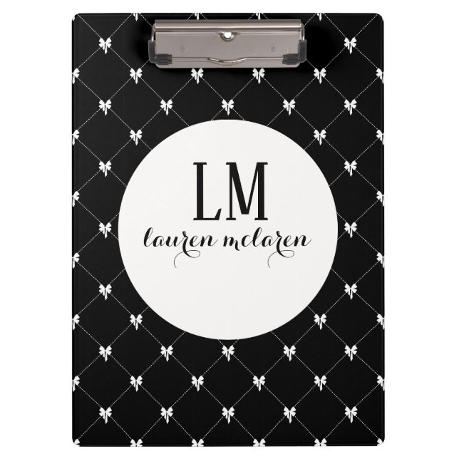 Black & White Bow Monogram Klemmbrett (Vorderseite)