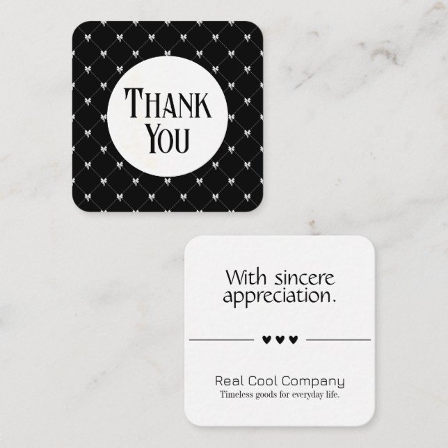 Black & White Bow Monogram Thank You Card Begleitkarte (Vorne/Hinten)